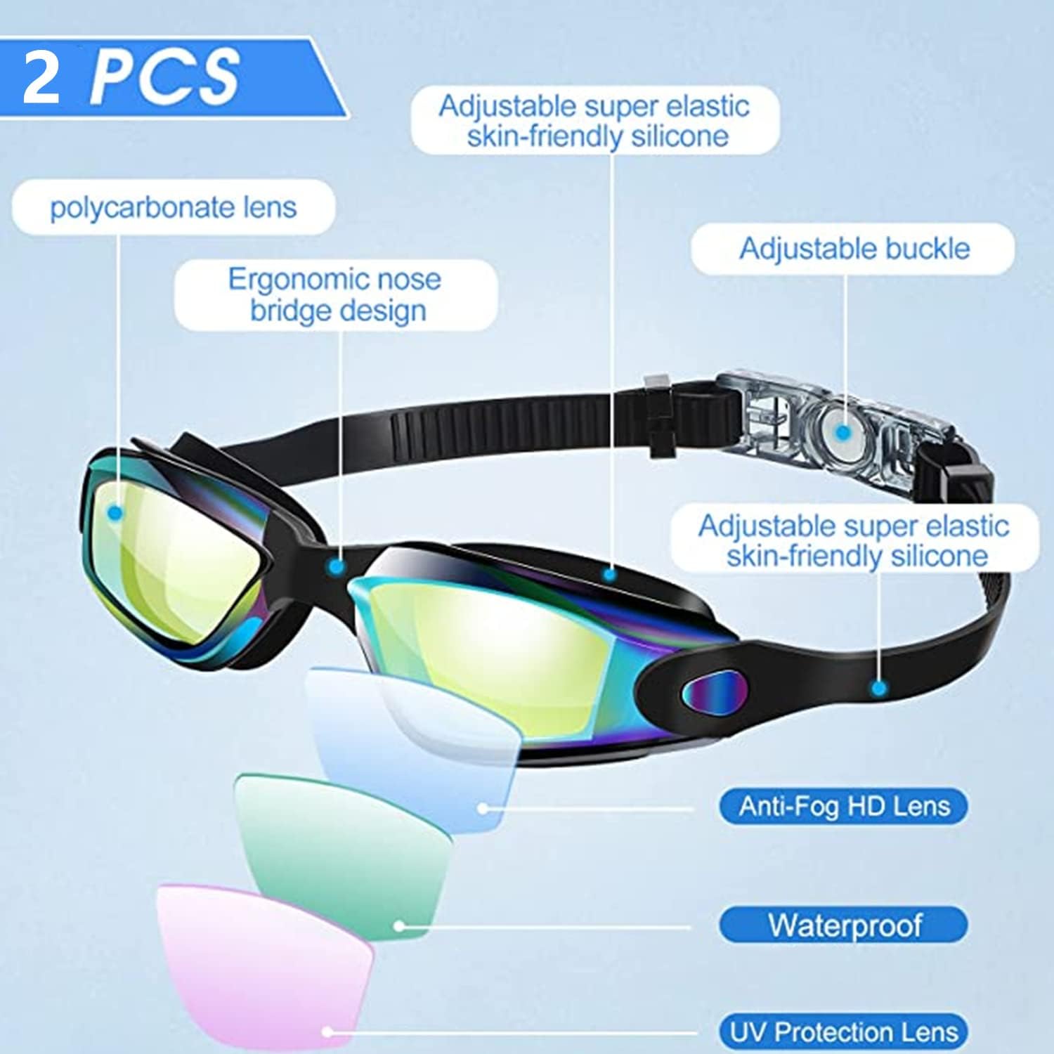 Kids Swim Goggles, Pack of 2 Swimming Goggles for Kids Children Boys & Girls Teens Age 3-18