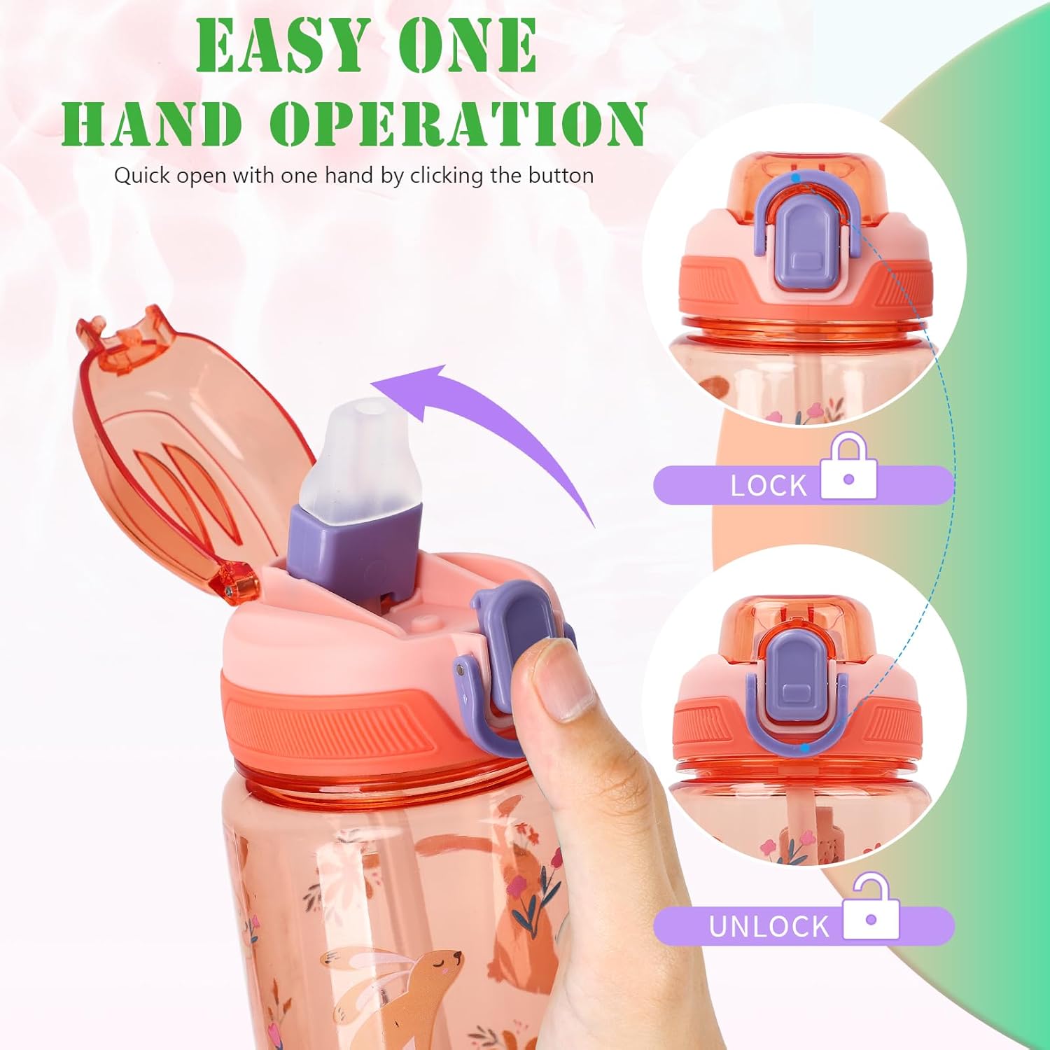 Kids Water Bottles With Straw,600ml Toddler Drinks Bottle for School,Leakproof Children's Bottle BPA free Tritan Sport Bottle for Girls Boys (Blue-Whale)