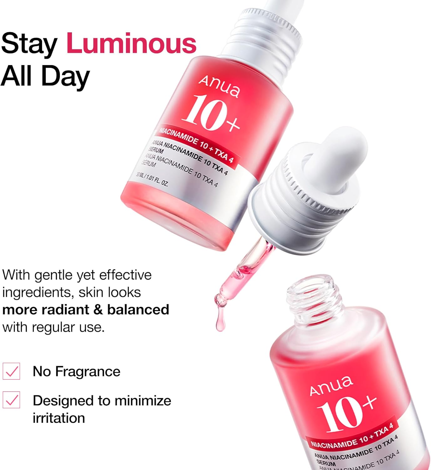 ANUA 10% Niacinamide+ 4% Tranexamic Acid Serum, Ceramide, Hyaluronic Acid, Vitamin B12 Natural color, Korean Glass Skin, Fragrance-Free, Korean Skincare, 30ml /1.01 fl.oz.