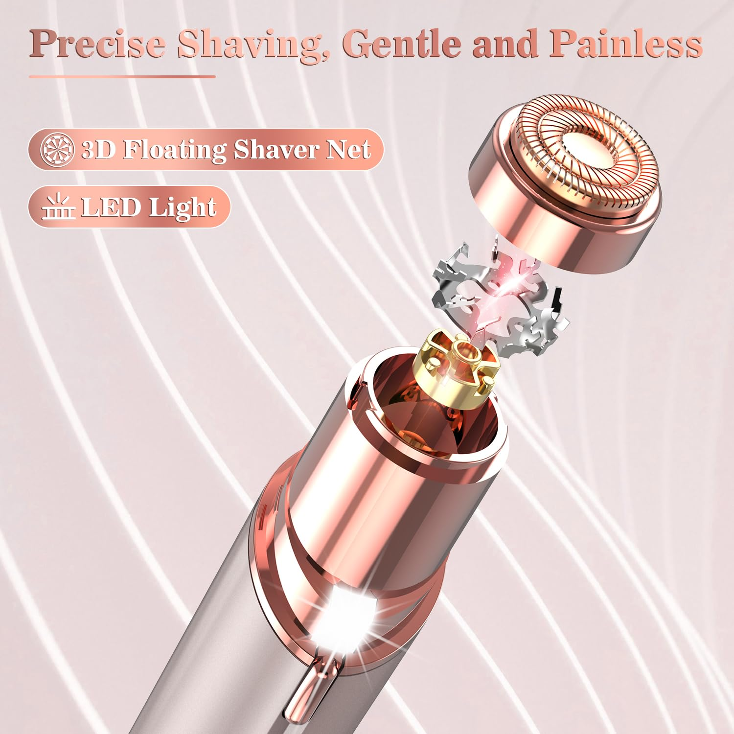 Facial Hair Remover for Women, Face Hair Trimmer, Rechargeable Women's Facial Shaver, Painless Lady Shavers for Women for Face Hair, Upper Lips, Peach Fuzz, Bikini Body-White