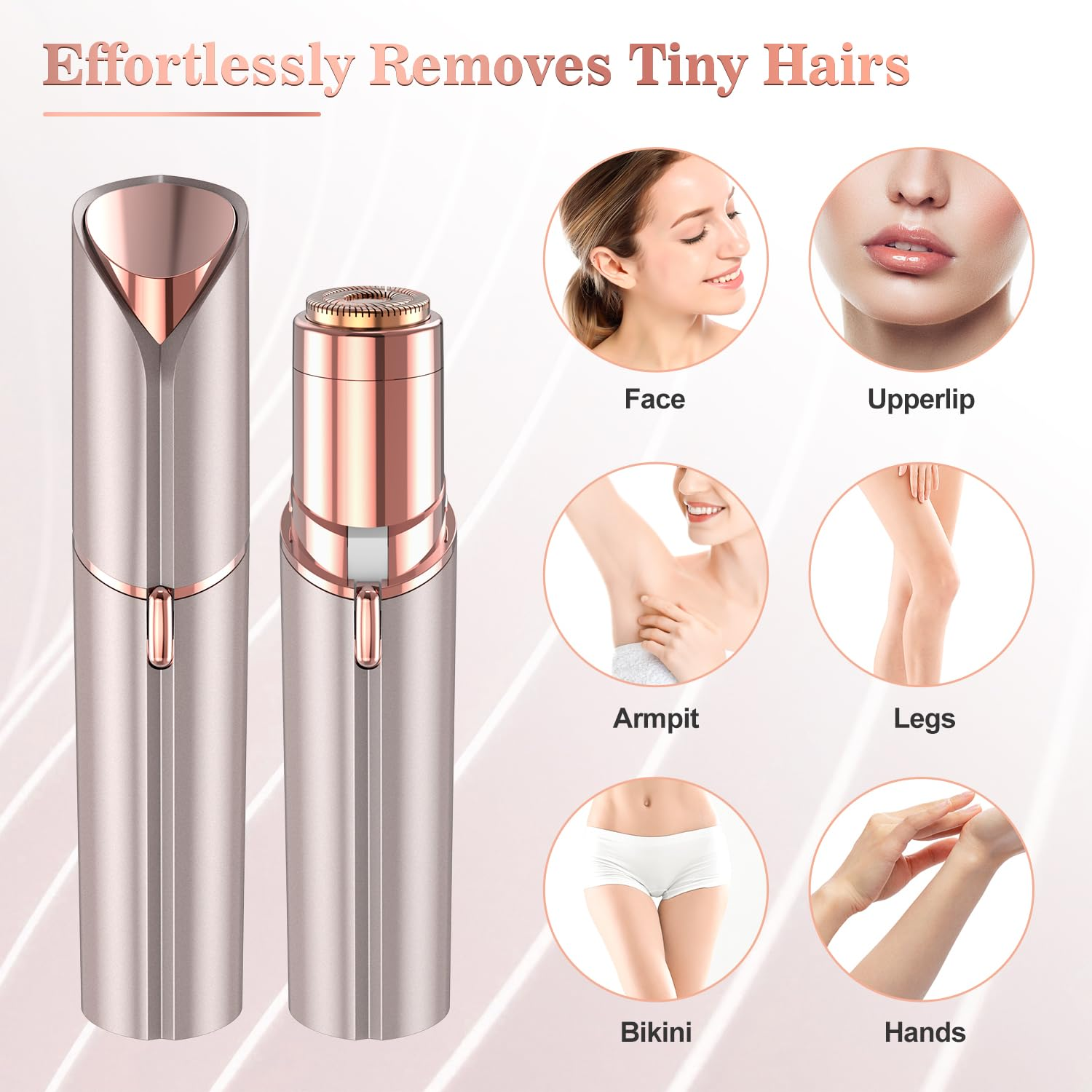 Facial Hair Remover for Women, Face Hair Trimmer, Rechargeable Women's Facial Shaver, Painless Lady Shavers for Women for Face Hair, Upper Lips, Peach Fuzz, Bikini Body-White