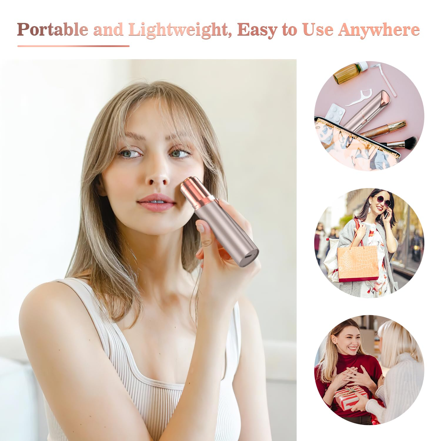 Facial Hair Remover for Women, Face Hair Trimmer, Rechargeable Women's Facial Shaver, Painless Lady Shavers for Women for Face Hair, Upper Lips, Peach Fuzz, Bikini Body-White
