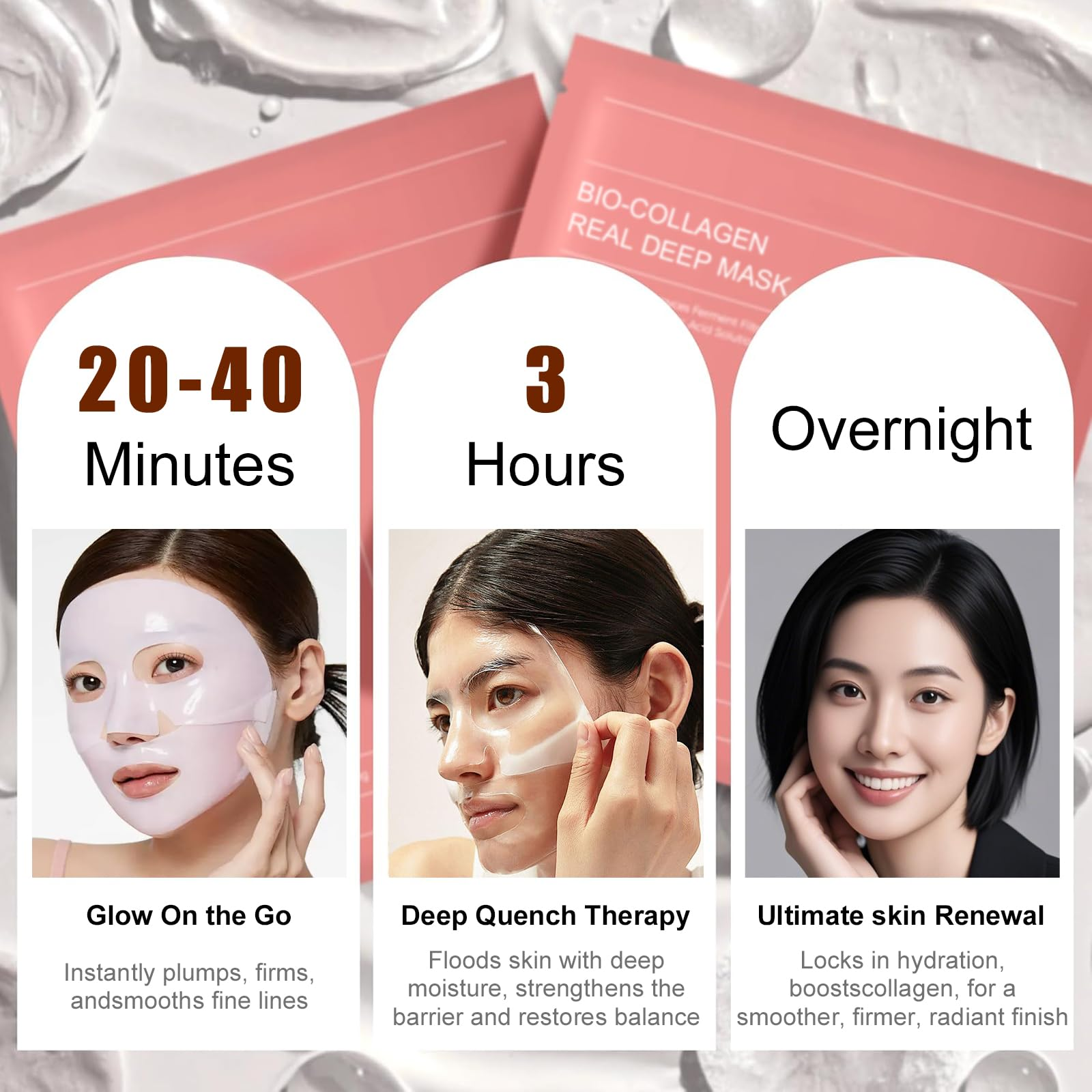 Bio-Collagen Real Deep Mask Anti-Wrinkle Lifting Face Mask With Hydrolyzed Collagen Collagen Reverse Film Volume Peel Off Mask (4Pc)